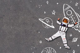 Kid Astronaut Floating in Outer Space with Illustrated Stars and Planets  image 3