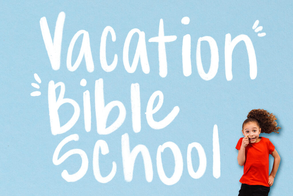 Girl Holding Magnifying Glass with Vacation Bible School Graphic large preview