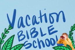 Girl Holding Binoculars in an Illustrated Jungle with Vacation Bible School Graphic  image 2