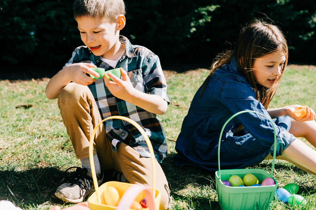Kids Opening Their Easter Eggs Together large preview