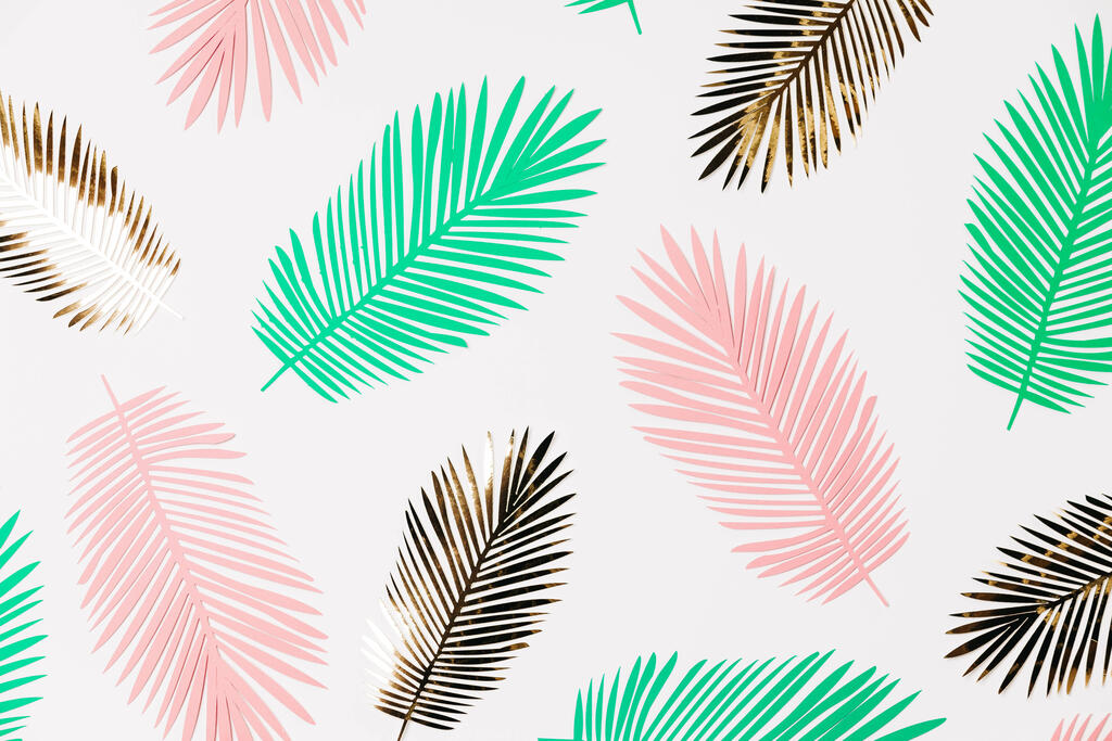 Pink, Green and Gold Paper Palm Leaves large preview