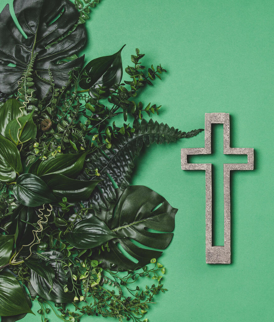 Green Foliage with a Concrete Cross Outline large preview
