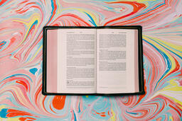 Bible Open to Matthew 27-28 on Pastel Marbled Background  image 3