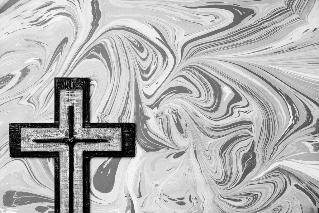 Wooden Cross with Crucifixion Nails on Marbled Background large preview