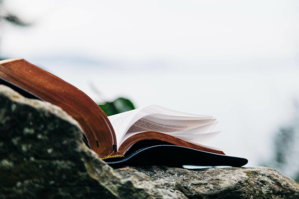 Open Bible on a Rock in Nature large preview