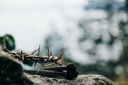 The Crown of Thorns and Crucifixion Nails on a Rock in Nature  image 4