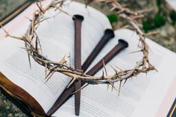 The Crown of Thorns and Crucifixion Nails on an Open Bible  image 2
