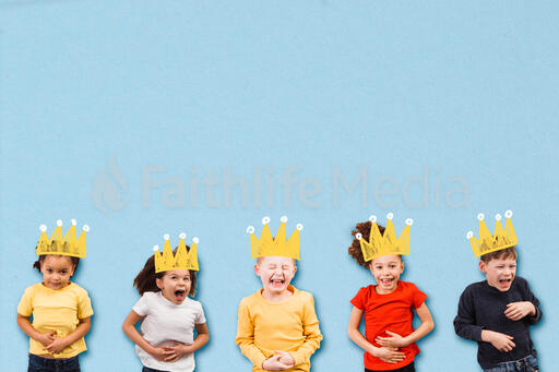 Kids Laughing with Illustrated Crowns on Their Heads