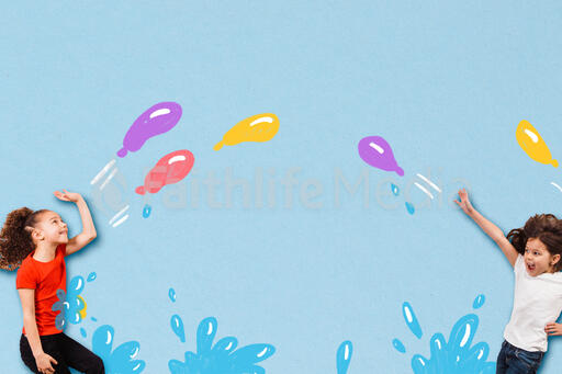 Kids in an Illustrated Water Balloon Fight