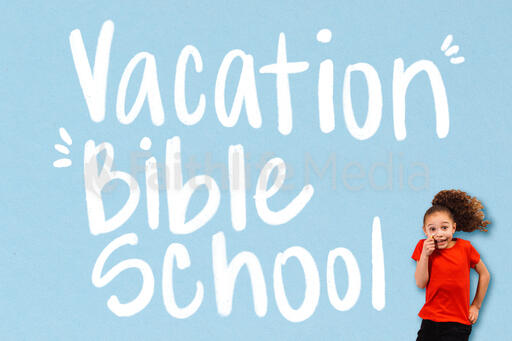 Girl Holding Magnifying Glass with Vacation Bible School Graphic