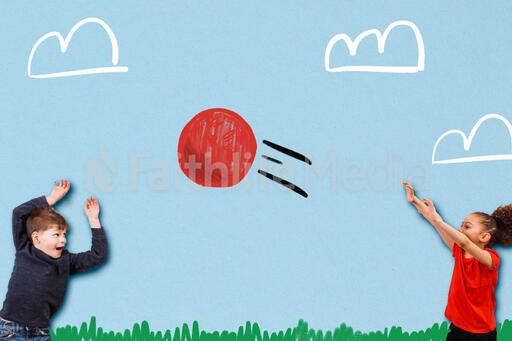 Kids Playing Catch in an Illustration