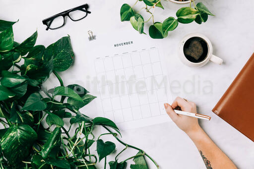 Desk Layout with a November Calendar