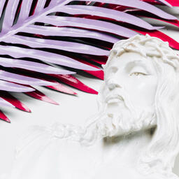 Christ Statue and Palm Leaves  image 5