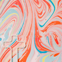 White Cross Outline on Pastel Marbled Background  image 5