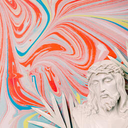 Christ Statue on Pastel Marbled Background with Palm Branches  image 5