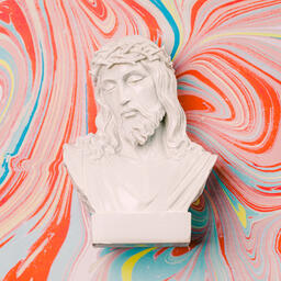 Christ Statue on Pastel Marbled Background  image 9