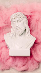 Christ Statue on Pink Texture and Pastel Marbled Background  image 2