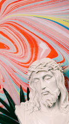 Christ Statue on Pastel Marbled Background with Palm Branches  image 3