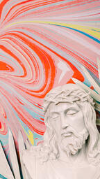 Christ Statue on Pastel Marbled Background with Palm Branches  image 2