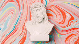 Christ Statue on Pastel Marbled Background  image 5