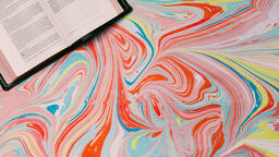 Bible Open to Matthew 27-28 on Pastel Marbled Background  image 18