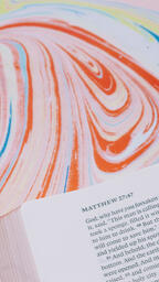 Bible Open to Matthew 27 on Pastel Marbled Background  image 7