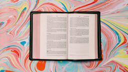 Bible Open to Matthew 27-28 on Pastel Marbled Background  image 7