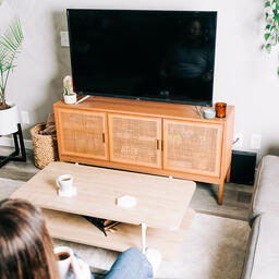 Couple Watching Church at Home on a TV  image 3