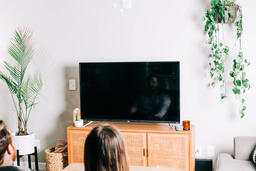Couple Watching Church at Home on a TV  image 1