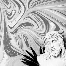 Christ Statue with Palm Leaves on Marbled Background  image 4