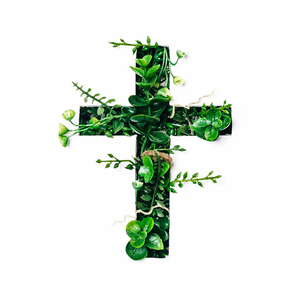 Cross with Greenery Poking Through large preview