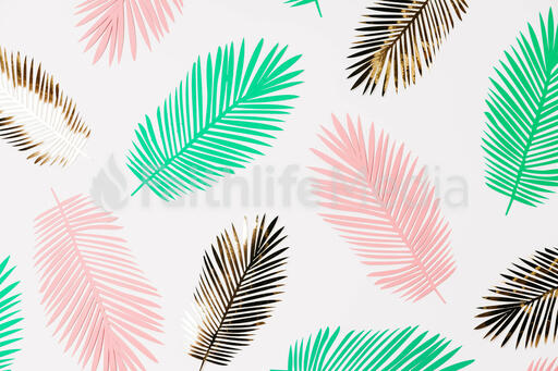 Pink, Green and Gold Paper Palm Leaves