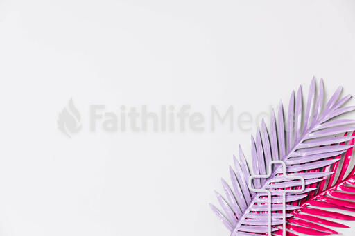 Hot Pink and Purple Palm Leaves with a Minimalist Cross Outline