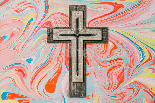 Cross on Pastel Marbled Background
