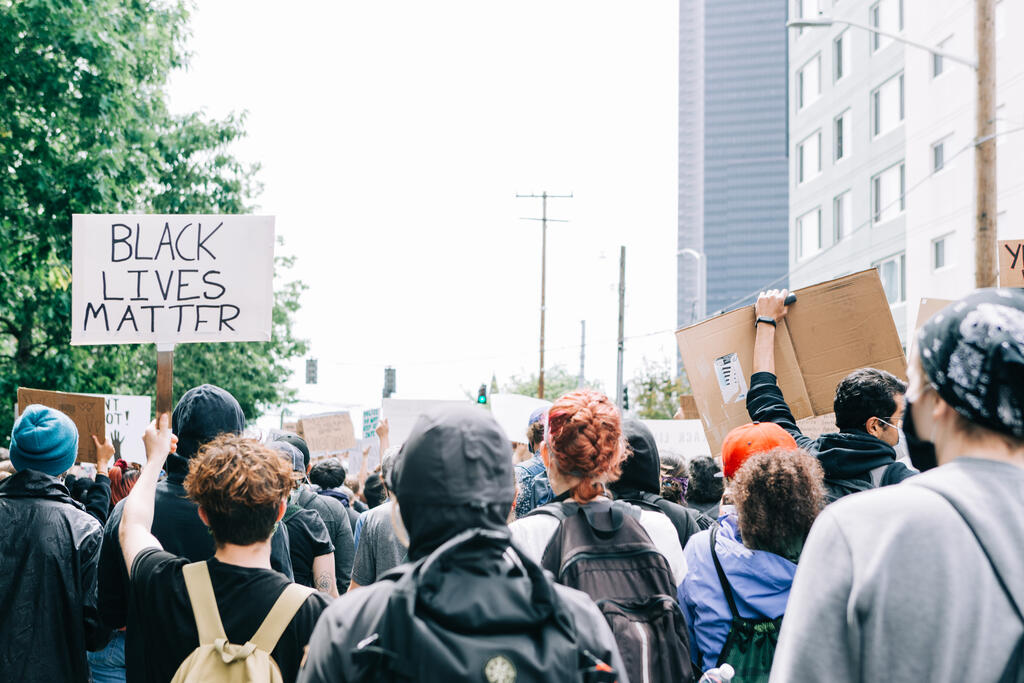 Peaceful Protesters Holding Black Lives Matter Signs large preview