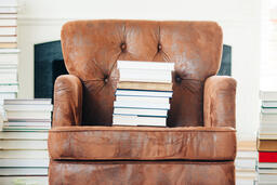 A Stack of Books on a Chair Surrounded by Books  image 3