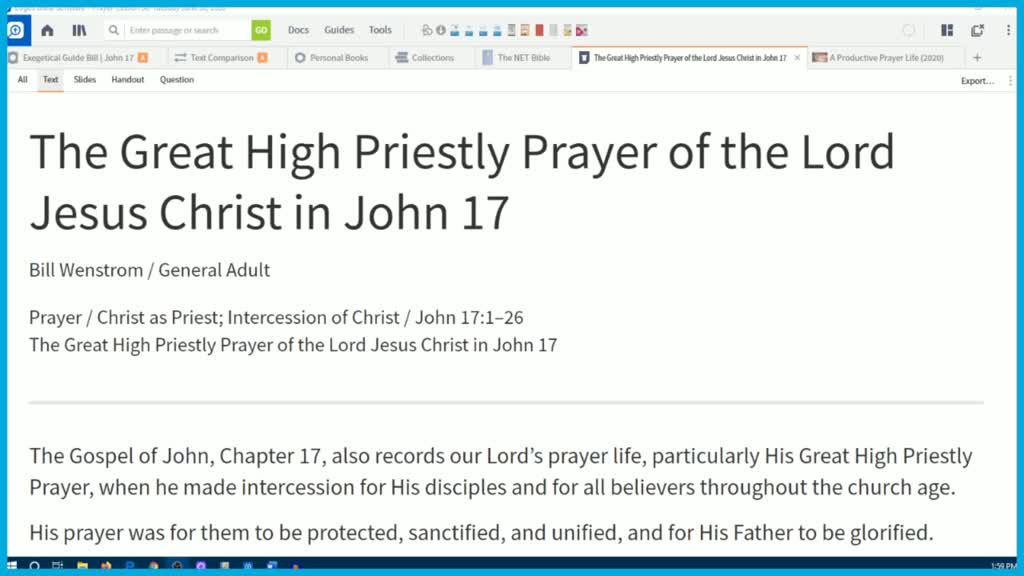 The Great High Priestly Prayer of the Lord Jesus Christ in John 17 ...