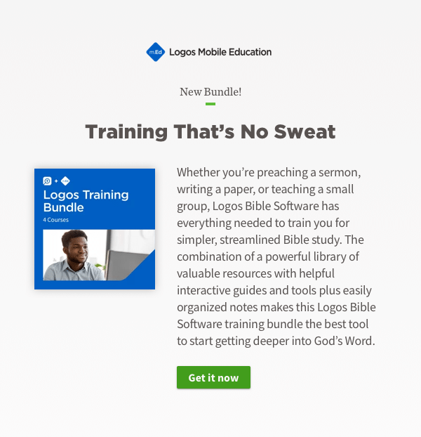 Training That's No Sweat. Whether you're preaching a sermon, writing a paper, or teaching a small group, Logos Bible Software has everything needed to train you for simpler, streamlined Bible study. The combination of a powerful library of valuable resources with helpful interactive guides and tools plus easily organized notes makes this Logos Bible Software training bundle the best tool to start getting deeper into God's Word.