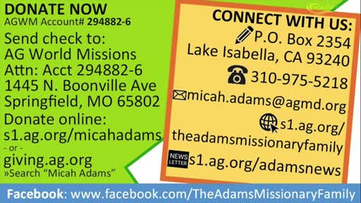 Assemblies of God Missionaries: Micah and Karissa Adams Assemblies of God Missionaries: Micah and Karissa Adams