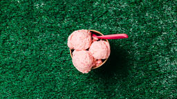 Carton of Strawberry Ice Cream with a Spoon on Grass  image 4