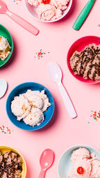 Bowls of Ice Cream and Spoons on Pink Background  image 12