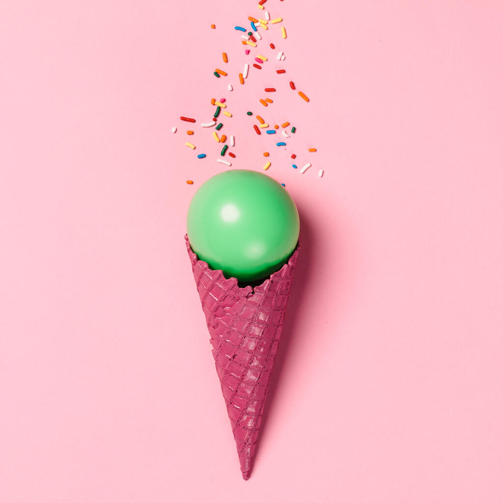 Pink Ice Cream Cone with a Green Balloon and Sprinkles large preview