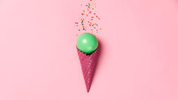 Pink Ice Cream Cone with a Green Balloon and Sprinkles  image 2