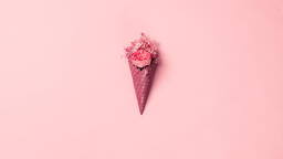 Pink Ice Cream Cone Filled with Flowers  image 9