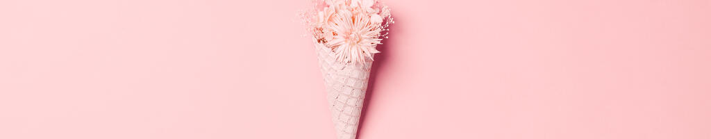Pink Ice Cream Cone Filled with Flowers large preview