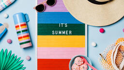It's Summer Letter Board with Beach Day Supplies on Blue Background  image 1