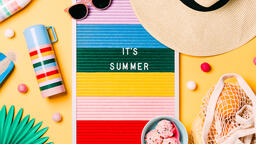 It's Summer Letter Board with Beach Day Supplies on Yellow Background  image 5