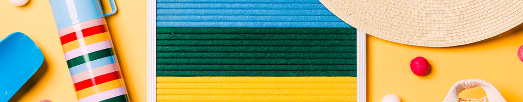 Letter Board with Beach Day Supplies on Yellow Background large preview