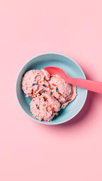 A Blue Bowl of Strawberry Ice Cream on Pink Background  image 11