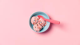 A Blue Bowl of Strawberry Ice Cream on Pink Background  image 6